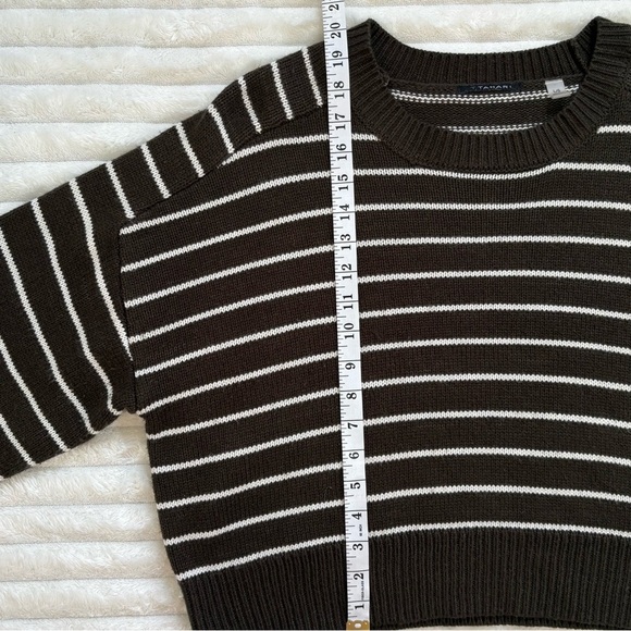 T TAHARI Sweater Brown and White Stripes Long Sleeve Large - Picture 7 of 8